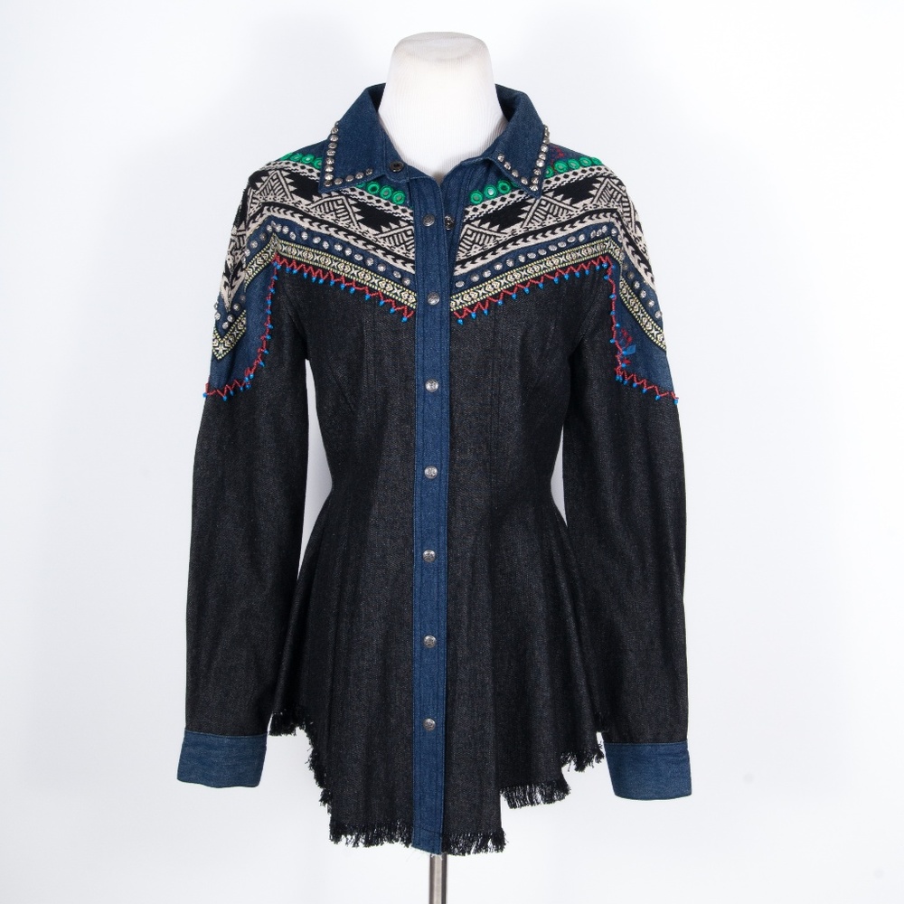 NEW Roja Denim Embellished Western Tunic Top/Shirt